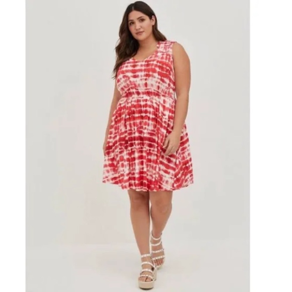 Torrid Smocked Mini Skater Dress - Twill Rust Tie Dye 3
